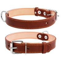 Ошейник двойной CoLLaR коричневый, кожа, Размер: M (38-50 см)