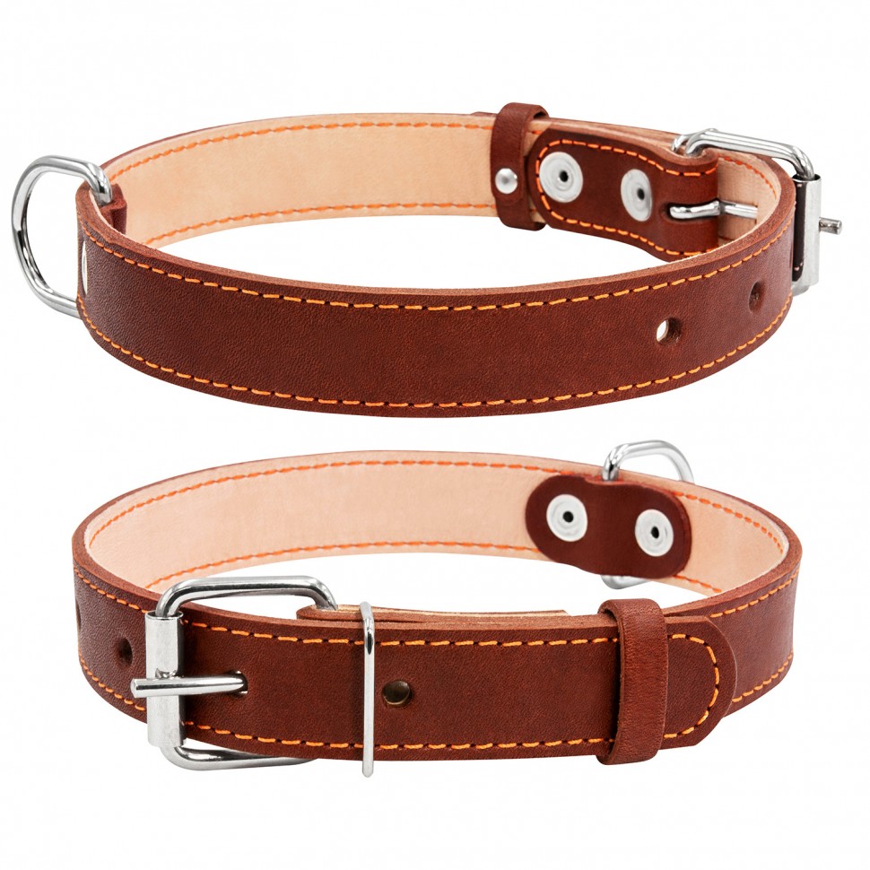 Ошейник двойной CoLLaR коричневый, кожа, Размер: M (38-50 см)