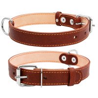 Ошейник двойной CoLLaR коричневый, кожа, Размер: M (38-50 см)