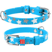 Ошейник WAUDOG Glamour с узором "Звездочка" Голубой, кожа, Размер: XS (19-25 см)