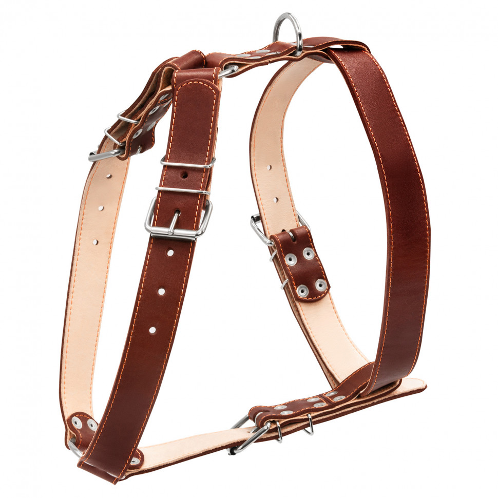 Шлея двойная CoLLaR для крупных собак коричневый, кожа, Обхват груди 69-81 см