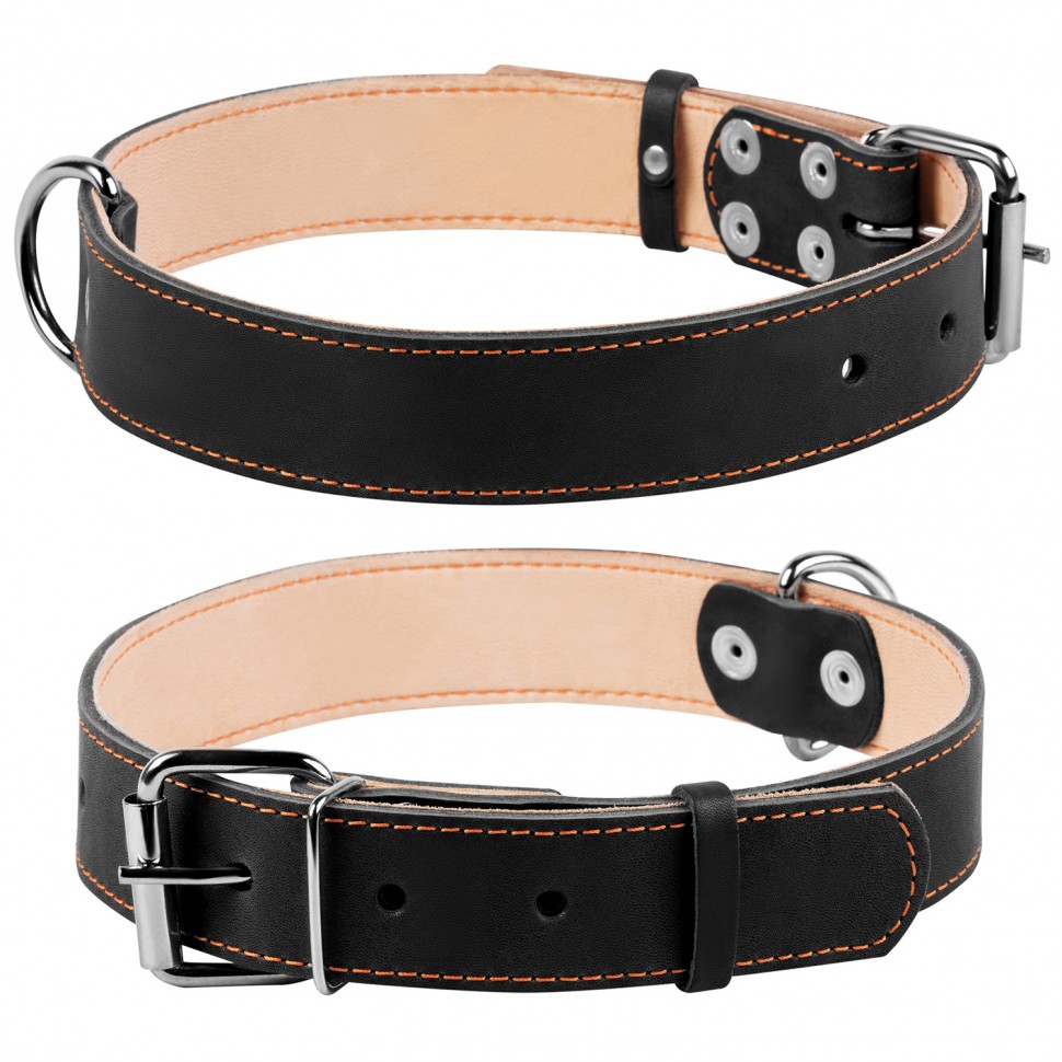 Ошейник двойной CoLLaR черный, кожа, Размер: L (47-62 см)