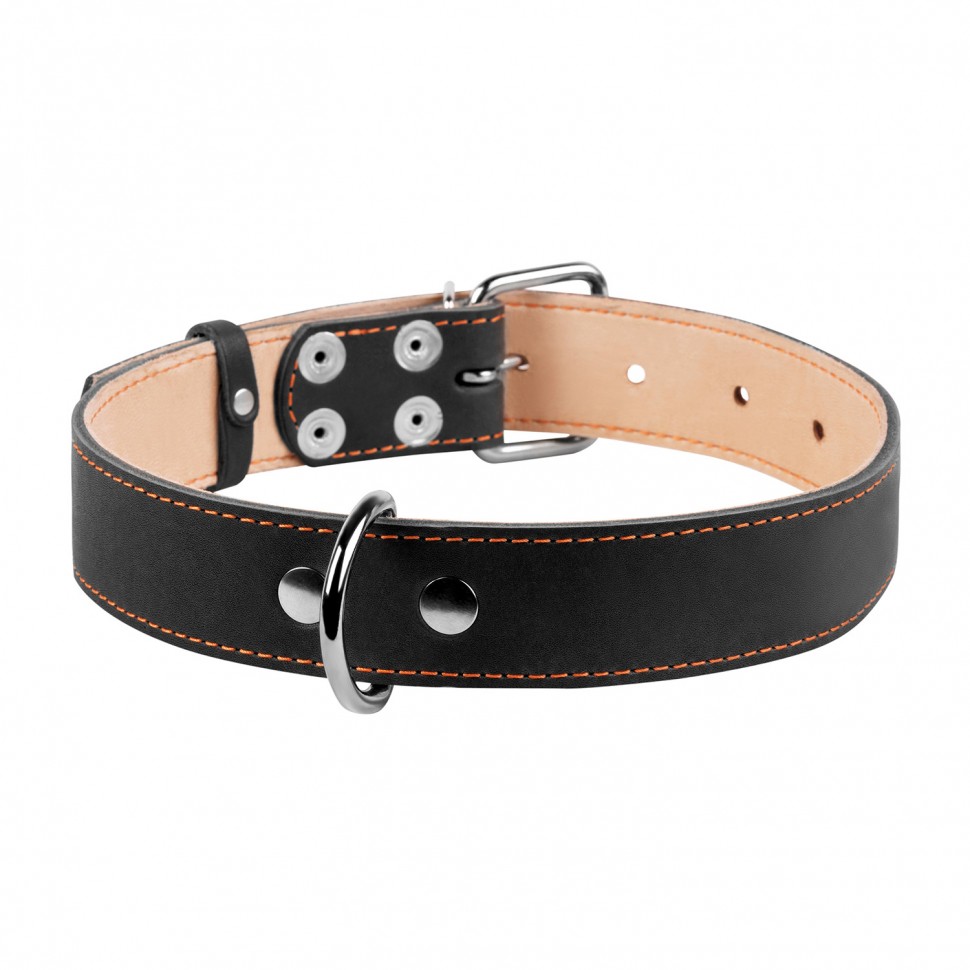 Ошейник двойной CoLLaR черный, кожа, Размер: L (47-62 см)