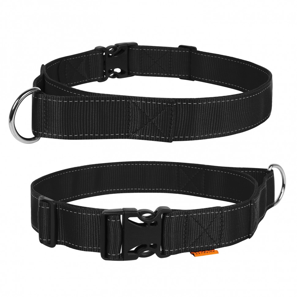 Ошейник DOG Extreme с ручкой, двойной нейлон черный, нейлон, Размер: XL (55-75 см)