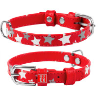 Ошейник WAUDOG Glamour с узором "Звездочка" Красный, кожа, Размер: XS (19-25 см)