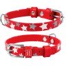 Ошейник WAUDOG Glamour с узором "Звездочка" Красный, кожа, Размер: XS (19-25 см)