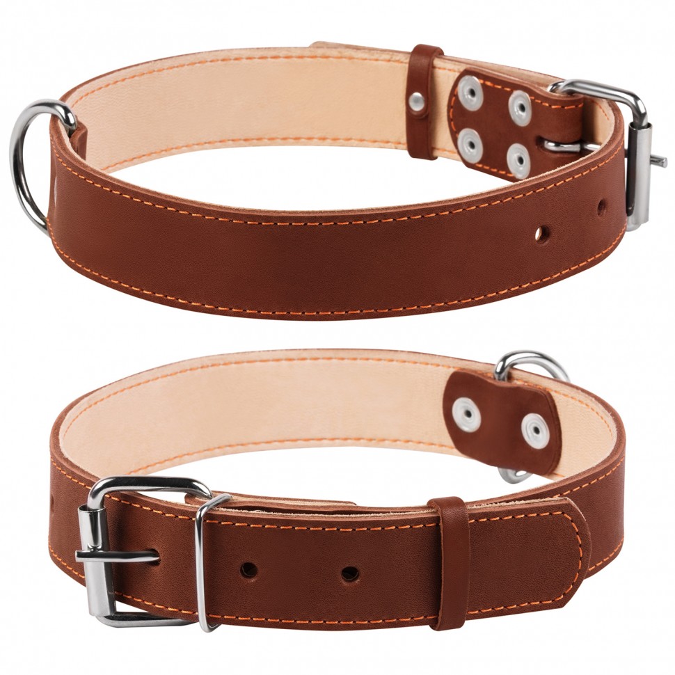 Ошейник двойной CoLLaR коричневый, кожа, Размер: L (47-62 см)