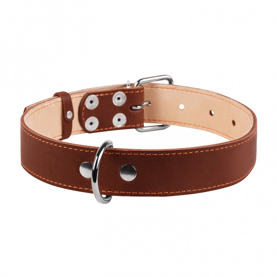 Ошейник двойной CoLLaR коричневый, кожа, Размер: L (47-62 см)