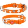 Ошейник WAUDOG Glamour с узором "Звездочка" Оранжевый, кожа, Размер: XS (19-25 см)