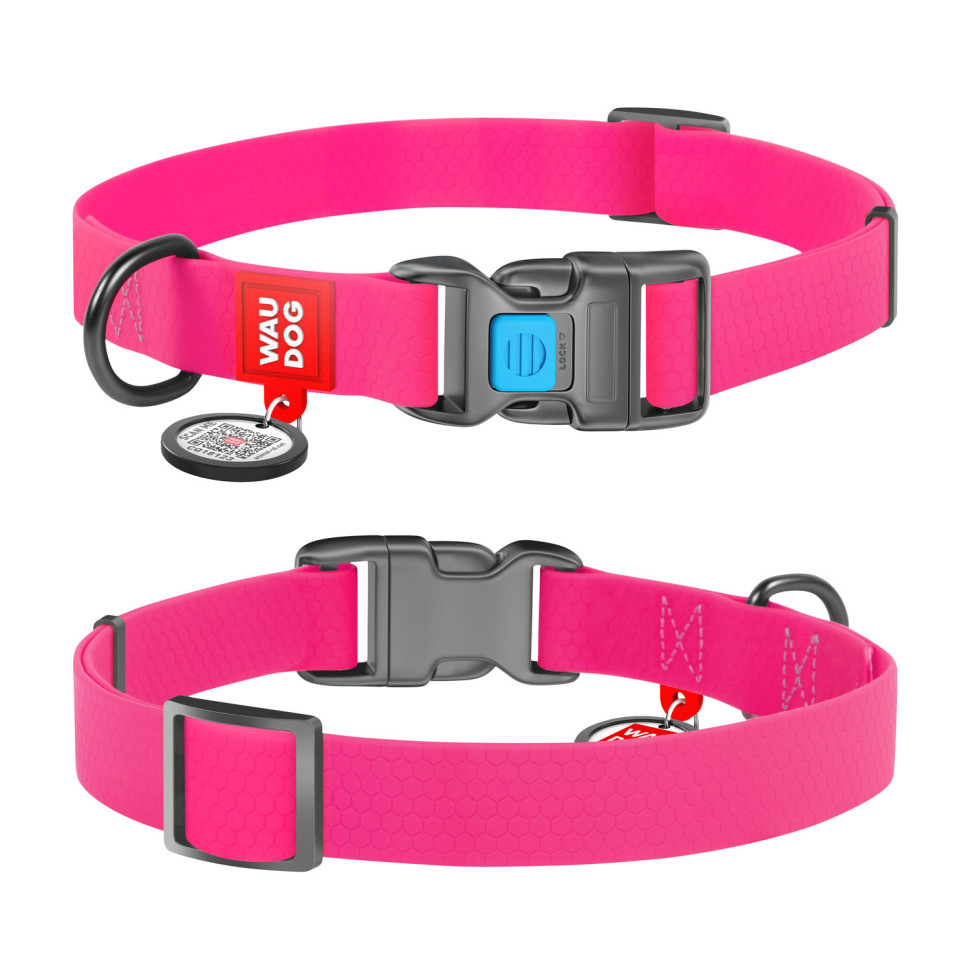 Ошейник WAUDOG Waterproof с QR паспортом, водостойкий, пластиковая пряжка-фастекс розовый, COLLARTEX, Размер: L (35-58  см)