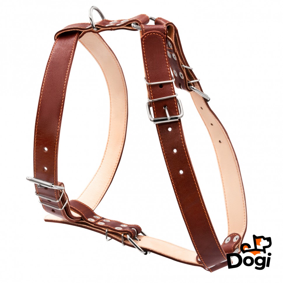 Шлея двойная CoLLaR для крупных собак коричневый, кожа, Обхват груди 30-40 см