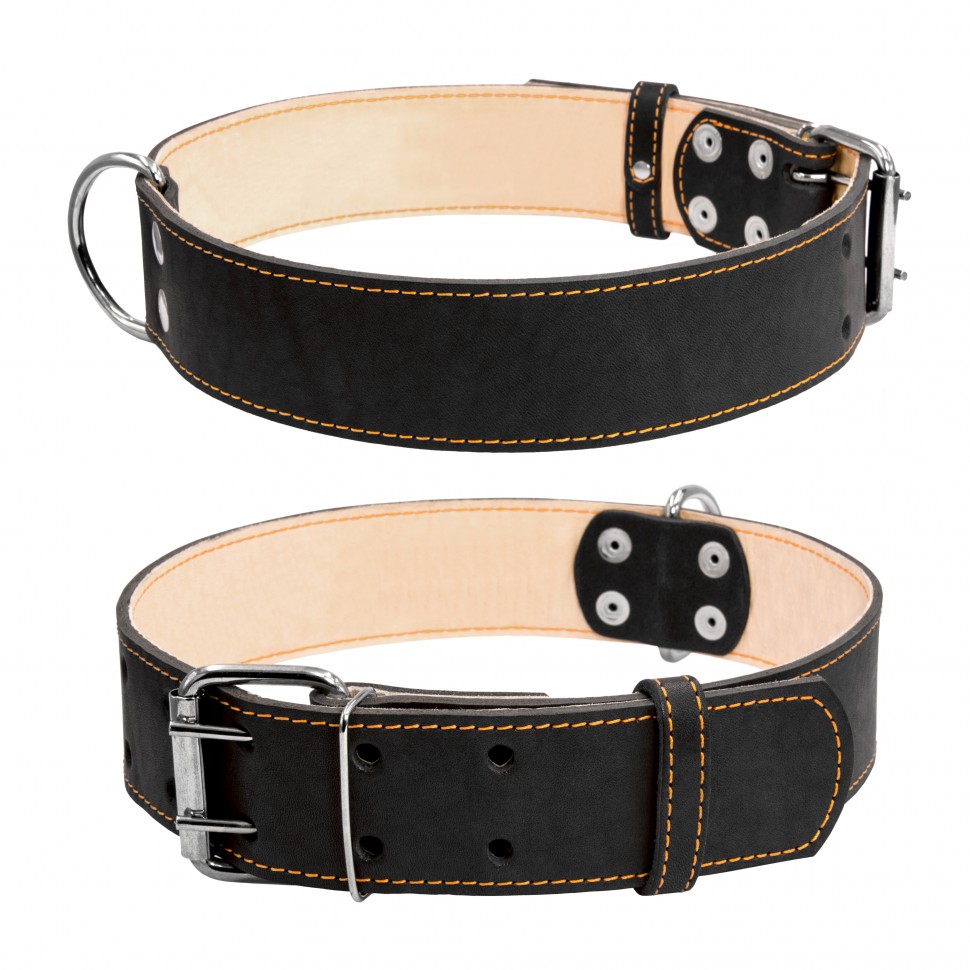 Ошейник двойной CoLLaR черный, кожа, Размер: XL (57-69 см)