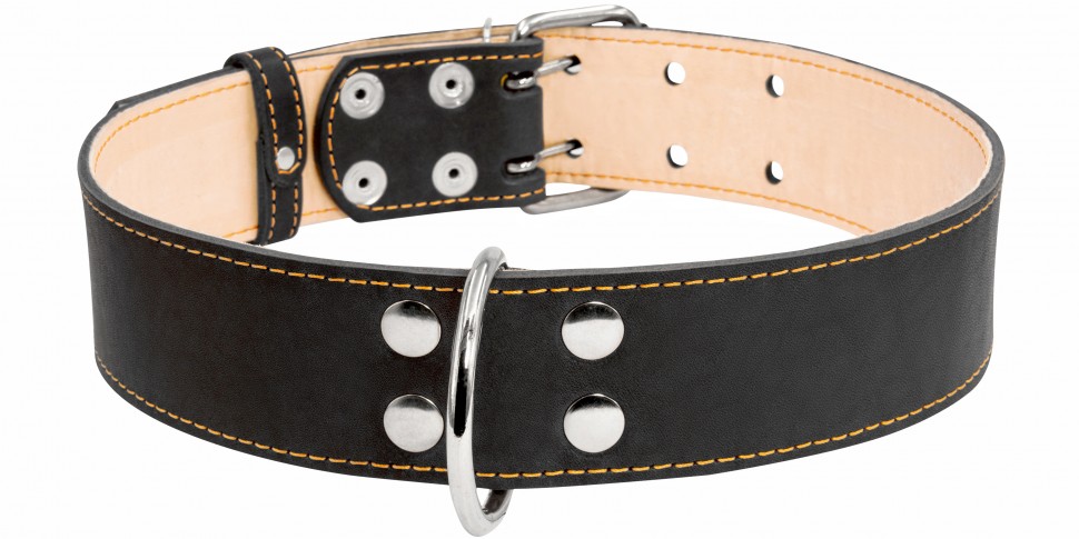 Ошейник двойной CoLLaR черный, кожа, Размер: XL (57-69 см)