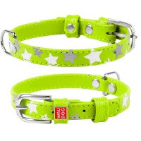 Ошейник WAUDOG Glamour с узором "Звездочка" Салатовый, кожа, Размер: XS (19-25 см)