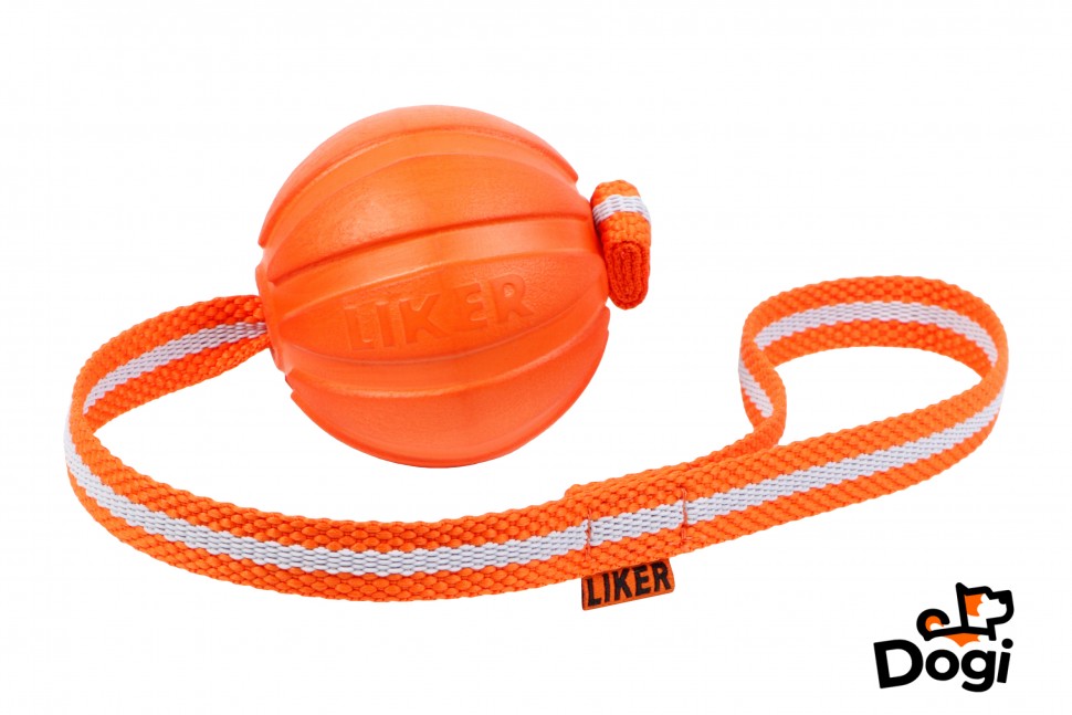Мячик на ленте для собак мелких и средних пород LIKER Line 7, Оранжевый, 6287