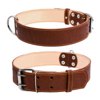 Ошейник двойной CoLLaR коричневый, кожа, Размер: XL (57-69 см)