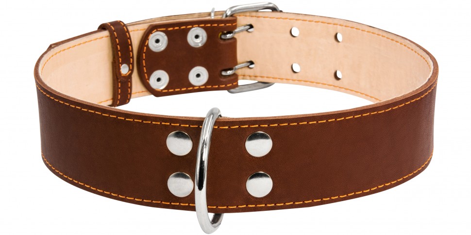 Ошейник двойной CoLLaR коричневый, кожа, Размер: XL (57-69 см)