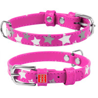 Ошейник WAUDOG Glamour с узором "Звездочка" Розовый, кожа, Размер: XS (19-25 см)