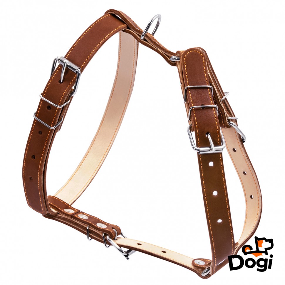 Шлея двойная CoLLaR для средних собак коричневый, кожа, Обхват груди 30-40 см