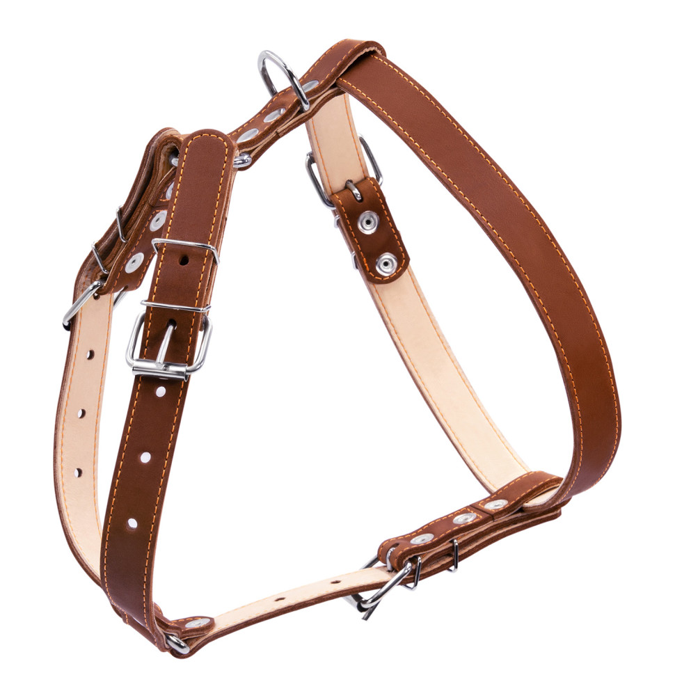 Шлея двойная CoLLaR для средних собак коричневый, кожа, Обхват груди 30-40 см
