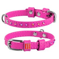 Ошейник WAUDOG Glamour с клеевыми стразами Розовый, кожа, Размер: XS (18-21 см)