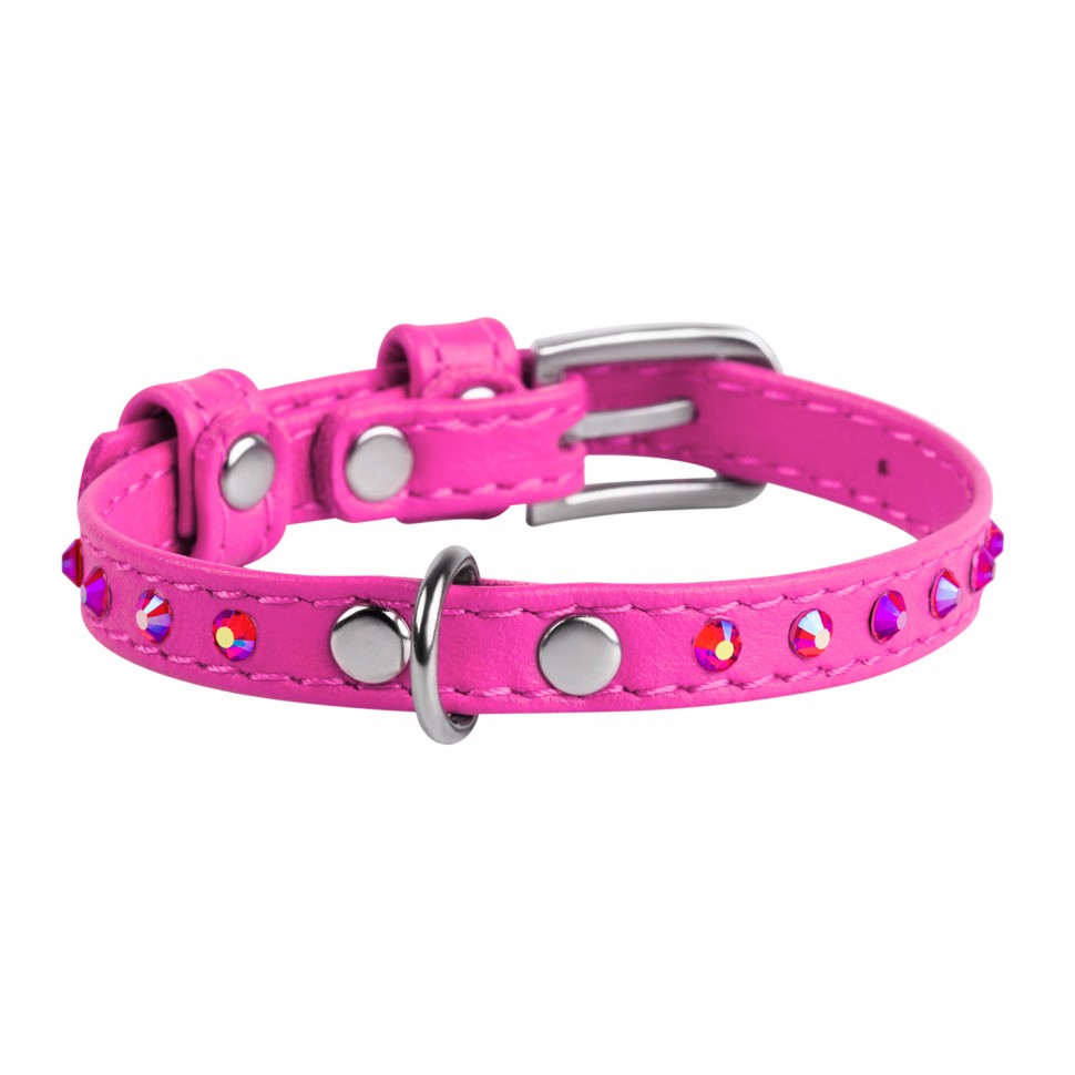 Ошейник WAUDOG Glamour с клеевыми стразами Розовый, кожа, Размер: XS (18-21 см)