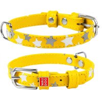 Ошейник WAUDOG Glamour с узором "Звездочка" Желтый, кожа, Размер: XS (19-25 см)