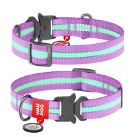 Ошейник WAUDOG Nylon с QR паспортом, светящийся, металлическая пряжка-фастекс  Фиолетовый, Нейлон (31-49  см)