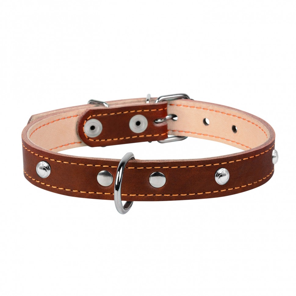 Ошейник двойной CoLLaR  с украшением коричневый, кожа, Размер: xs (27-35 см)