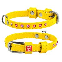 Ошейник WAUDOG Glamour с клеевыми стразами Желтый, кожа, Размер: XS (18-21 см)