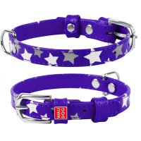 Ошейник WAUDOG Glamour с узором "Звездочка" Фиолетовый, кожа, Размер: XS (19-25 см)