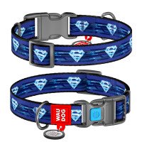 Ошейник WAUDOG Nylon с QR паспортом, рисунок "Супермен 1", пластиковая пряжка-фастекс  Разноцветный, Нейлон, Размер: XS (23-35  см)