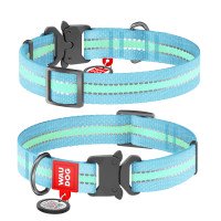 Ошейник WAUDOG Nylon с QR паспортом, светящийся, металлическая пряжка-фастекс  Голубой, Нейлон (35-58  см)