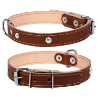 Ошейник двойной CoLLaR  с украшением коричневый, кожа, Размер: s (32-40 см)
