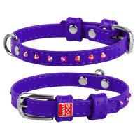 Ошейник WAUDOG Glamour с клеевыми стразами Фиолетовый, кожа, Размер: XS (18-21 см)