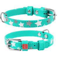 Ошейник WAUDOG Glamour с узором "Звездочка" Ментоловый, кожа, Размер: XS (19-25 см)
