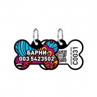 Адресник WAUDOG Smart ID с QR паспортом, рисунок "Лето", кость,  31х21 мм, черный