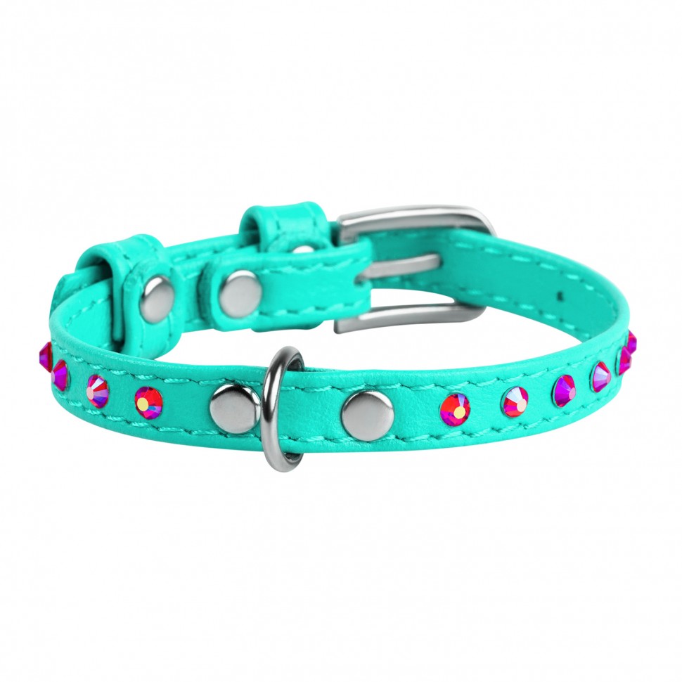 Ошейник WAUDOG Glamour с клеевыми стразами Ментоловый, кожа, Размер: XS (18-21 см)