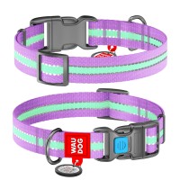 Ошейник WAUDOG Nylon с QR паспортом, светящийся, пластиковый фастекс Фиолетовый, нейлон, Размер: L (35-58  см)