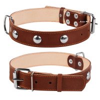 Ошейник двойной CoLLaR  с украшением коричневый, кожа, Размер: L (47-62 см)