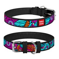 Ошейник WAUDOG Design, рисунок "Лето" Черный, кожа, Размер: XS (19-25 см)