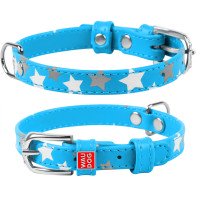 Ошейник WAUDOG Glamour с узором "Звездочка" Голубой, кожа, Размер: XS (21-29 см)