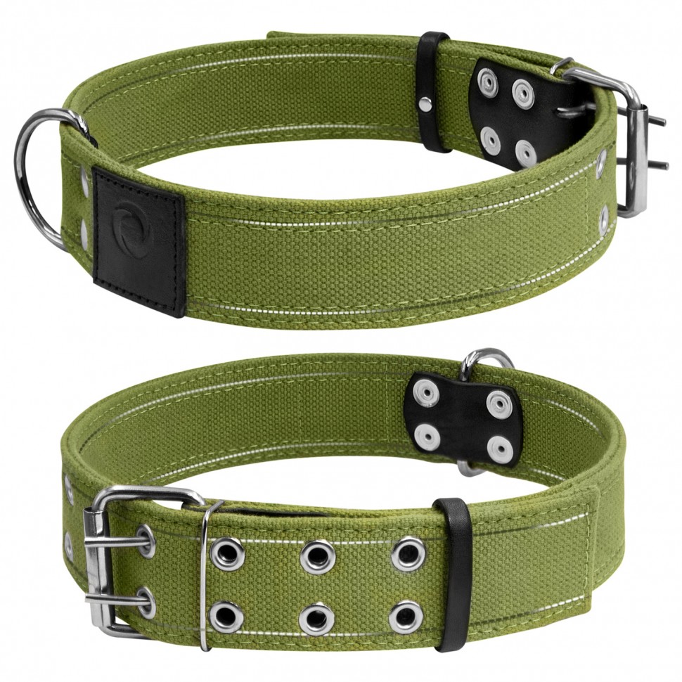 Ошейник двойной CoLLaR  х/б тесьма  зеленый, брезент, Размер: XL (56-71 см)