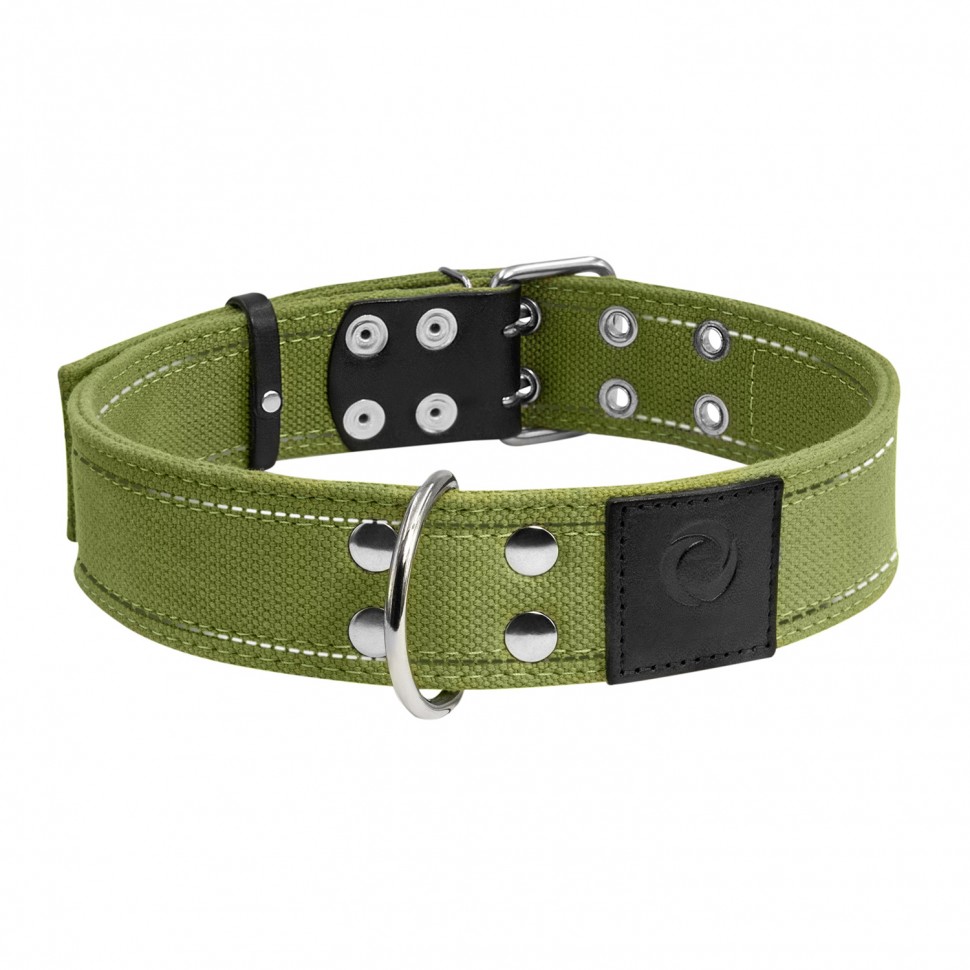 Ошейник двойной CoLLaR  х/б тесьма  зеленый, брезент, Размер: XL (56-71 см)