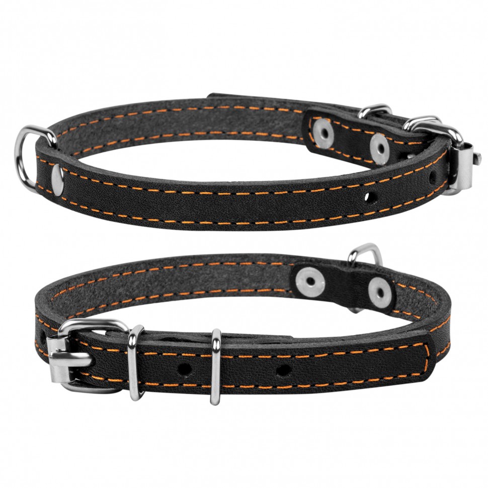 Ошейник одинарный CoLLaR черный, кожа, Размер: xs (27-35 см)