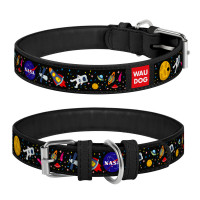 Ошейник WAUDOG Design, рисунок "NASA" Черный, кожа, Размер: L (44-58 см)