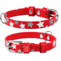 Ошейник WAUDOG Glamour с узором "Звездочка" Красный, кожа, Размер: XS (21-29 см)