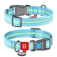 Ошейник WAUDOG Nylon с QR паспортом, светящийся, пластиковый фастекс Голубой, нейлон, Размер: L (35-58  см)