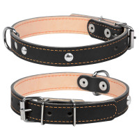 Ошейник двойной CoLLaR с украшением черный, кожа, Размер: s (32-40 см)