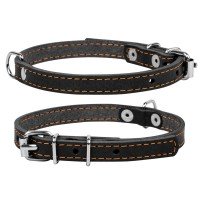 Ошейник одинарный CoLLaR черный, кожа, Размер: xs (22-30 см)
